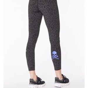 Lululemon Soul Black Leopard Print Leggings with Blue Skull